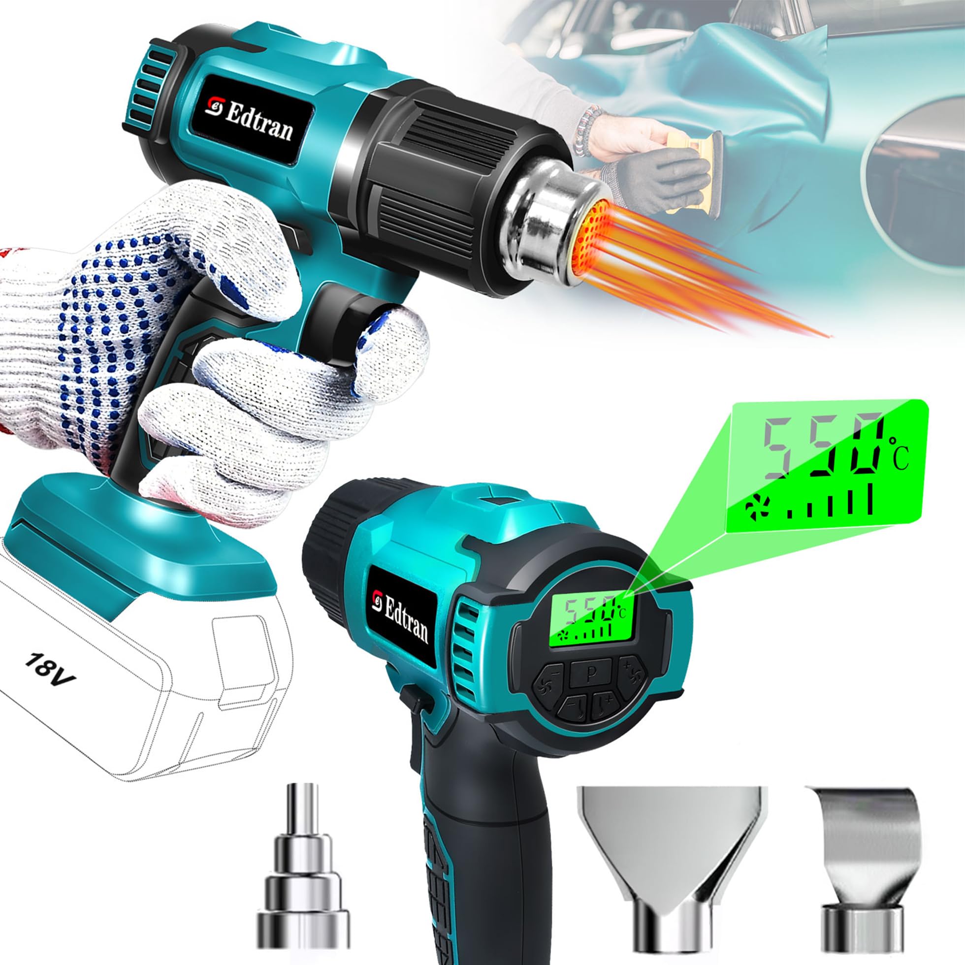Decapeur Thermique Sans Fil pour Batterie Makita 18V,350W 122 ℉-1022 ℉ Pistolet à air chaud à Chauffage Rapide Avec Affichage Numérique LCD pour Gaine Pistolet Thermique film PVC,Travaux Manuels