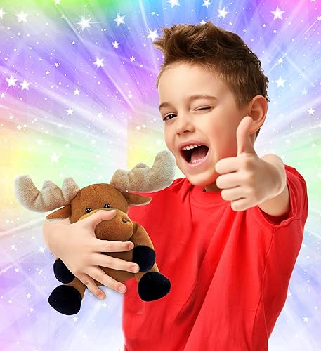 Miniatura 2 de DolliBu - Peluche de alce de peluche, alce sentado suave, abrazable, adorable juguete de peluche de alce marrón, lindo regalo de vida salvaje