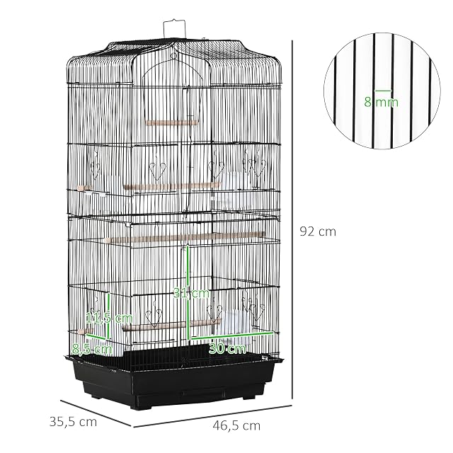 Foto 7 de 8 de PawHut Jaula para Pájaros con Puertas 4 Comederos 46,5x35,5x92 cm Negro