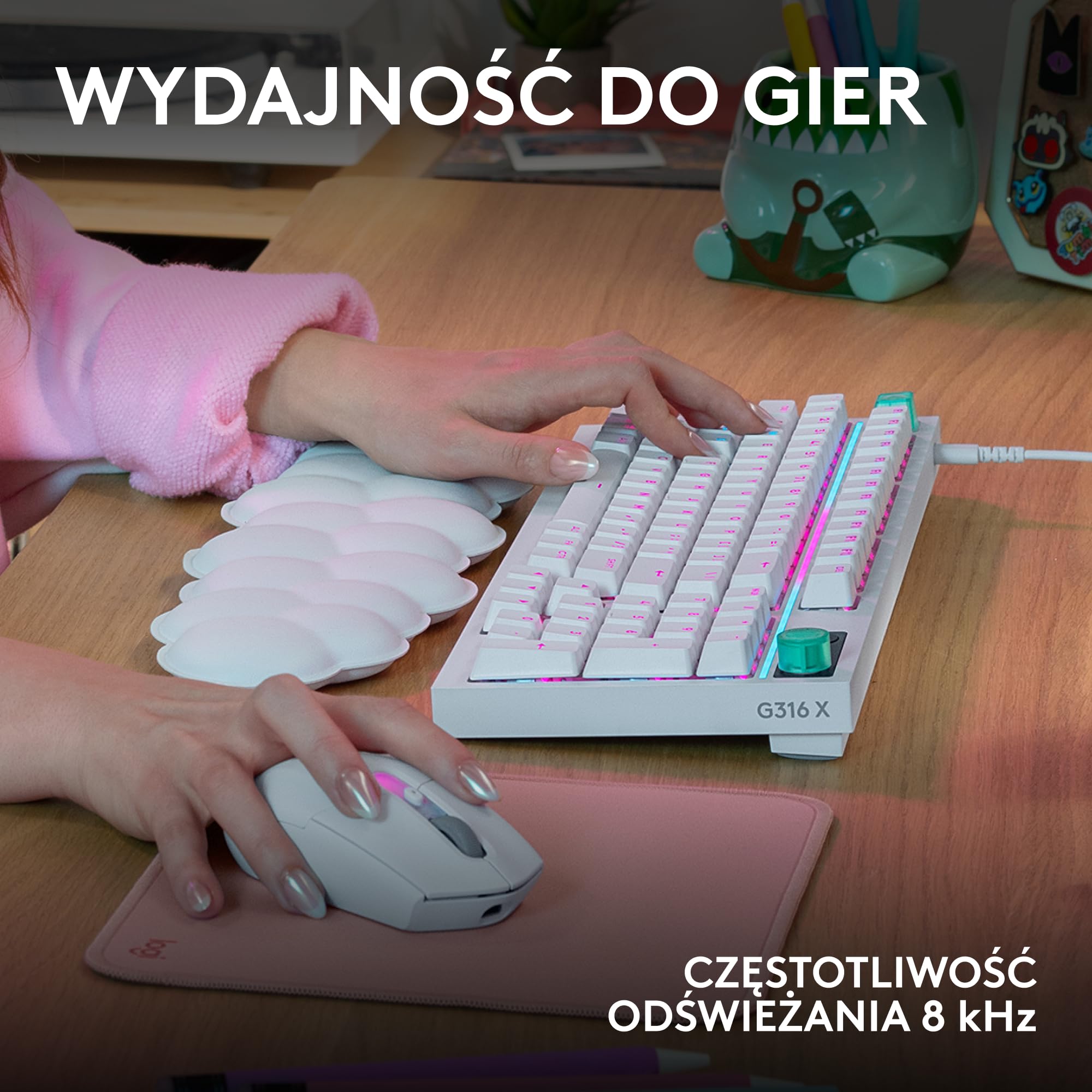 Logitech G G316 X 98, klawiatura do gier,8 kHz,wymienne sprężynujące przełączniki,konstrukcja uszczelkowa, US INT'L QWERTY+G305 X SUPERLIGHT bezprzewodowa mysz gamingowa,lekka 61 g ładowalna, PC-Biały