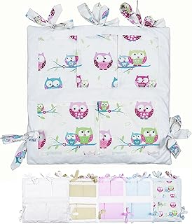 Vizaro - Organizador con Bolsillos para Cuna - Acolchado - 100% Algodón - Hecho UE, OekoTex - Búhos