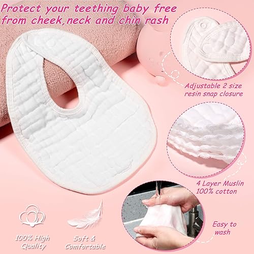 Miniatura 3 de Tatuo 10 baberos de muselina blanca para bebé, bandana ajustable para recién nacido, niño y niña, de algodón, suave, absorbente, para babear y
