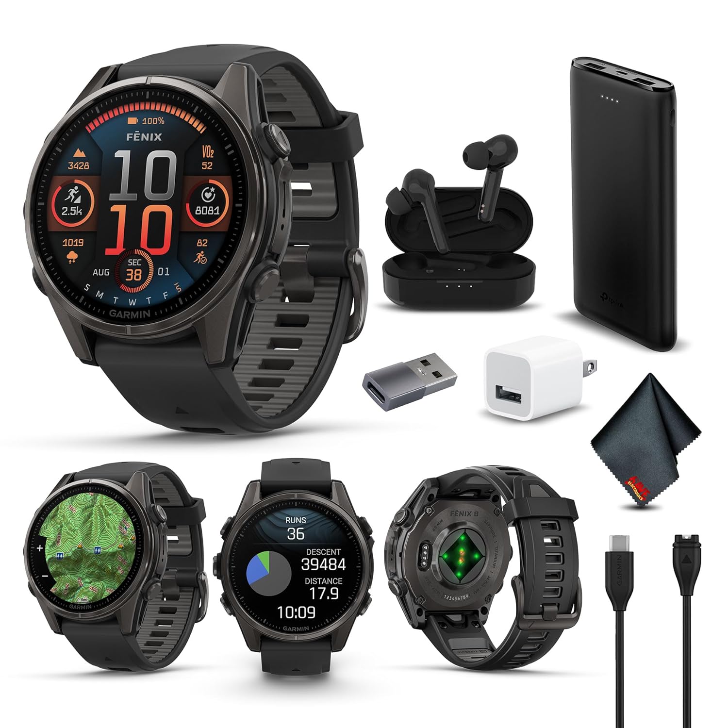 Garmin Fenix 8 43MM AMOLED Sapphire Premium Multisport GPS Smartwatch Carbon Gray DLC Titanium with Black Gray Silicone