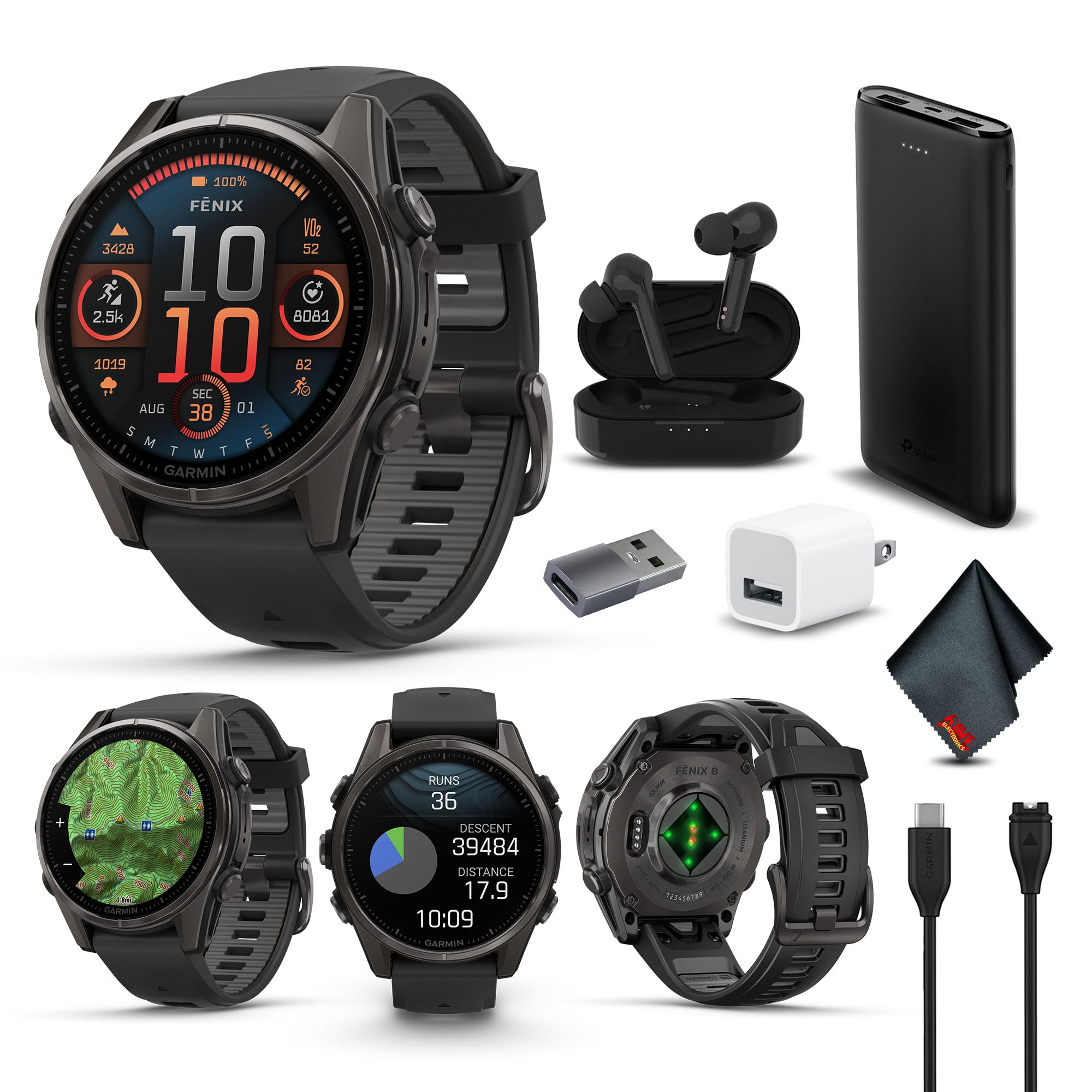 Garmin Fenix 8 43MM AMOLED Sapphire Premium Multisport GPS Smartwatch Carbon Gray DLC Titanium with Black Gray Silicone