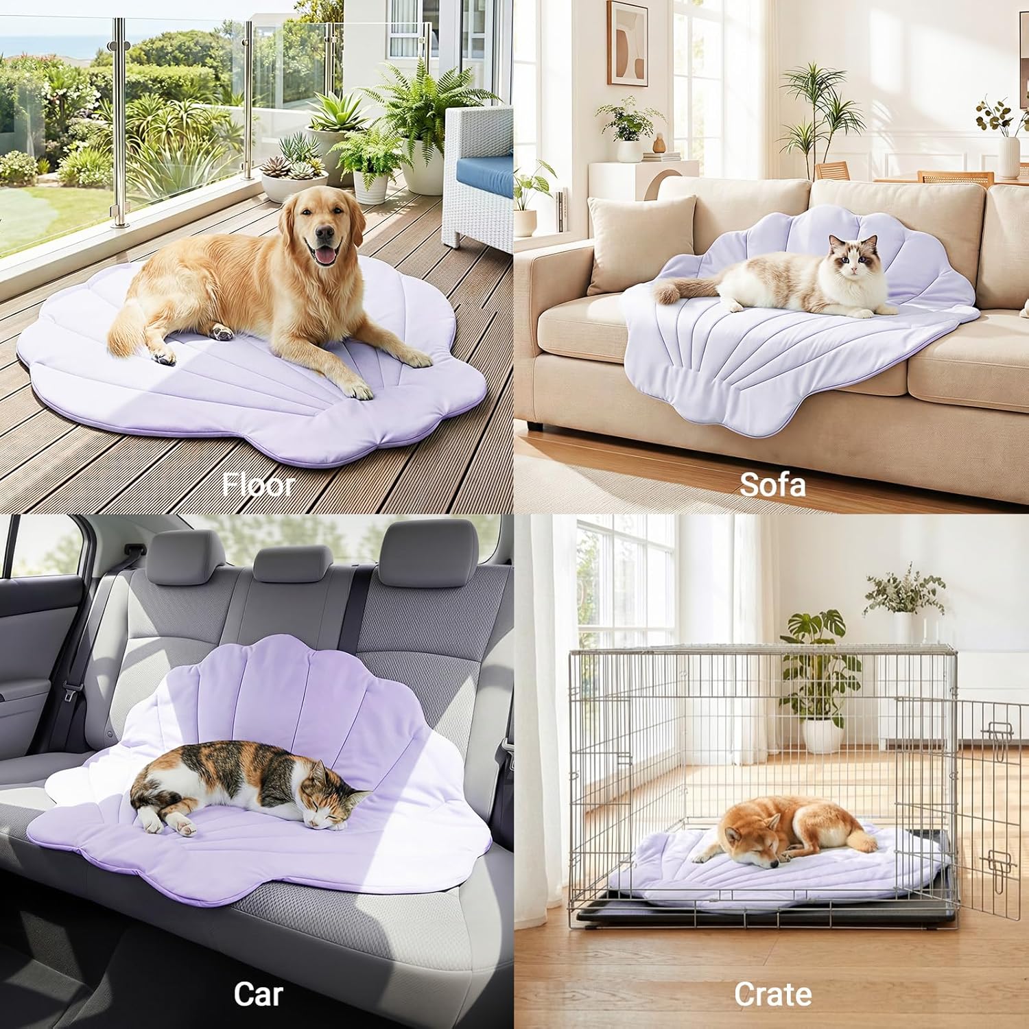 Dog Cooling Mat, 47'' × 47'' Large, Self-Cooling Mat for Dog, (Cool & Warm) Double-Sided Pet Cool Pads for Crate, Kennel, Machine Washable Summer Blanket, Cat Cool Bed, Non-Gel, Macaron Purple