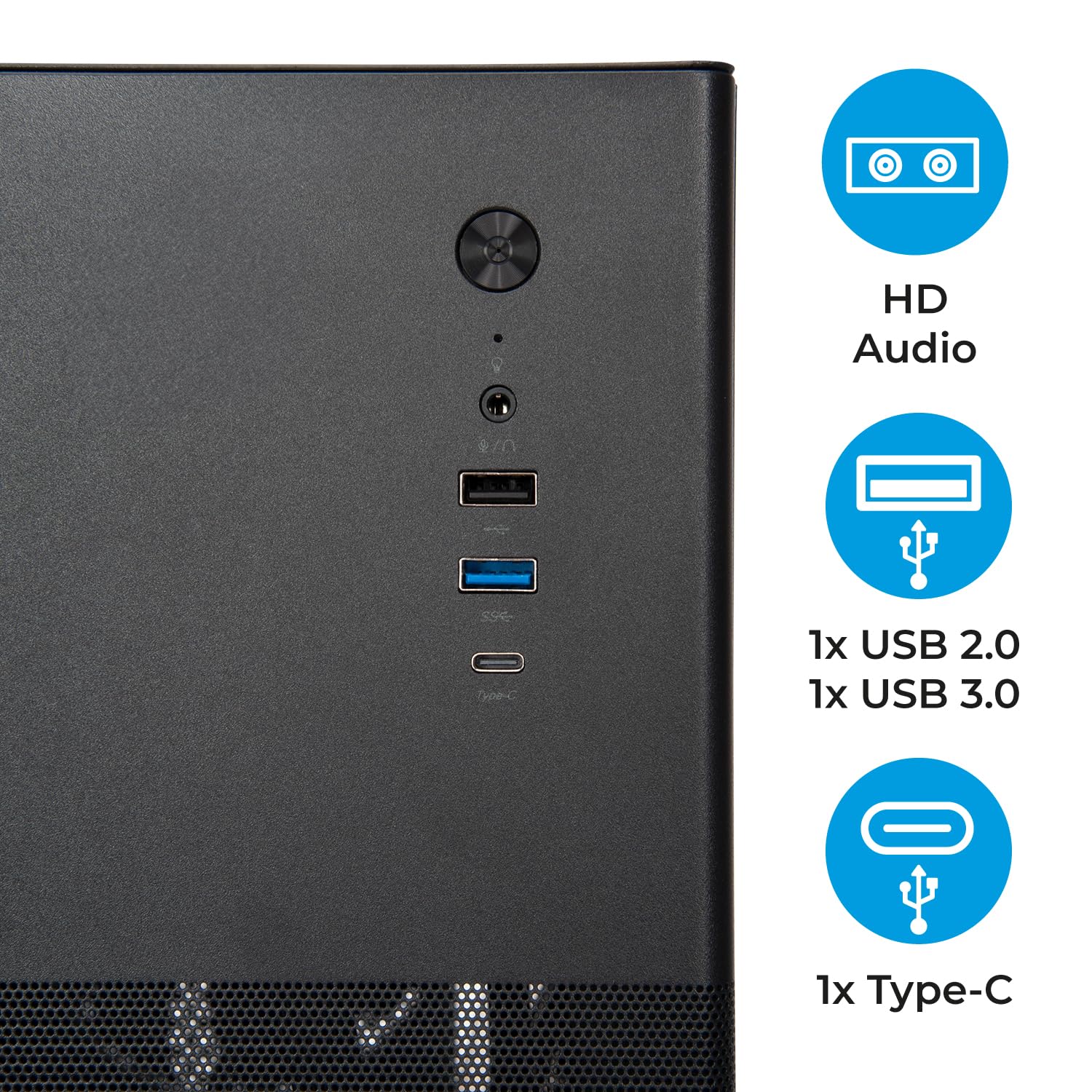 VulTech VCO-A1759-N Boîtier PC ATX Mid Tower en Acier SPCC, Type-C, USB 3.0, Ventilateur 120 mm Inclus sans Alimentation, Noir