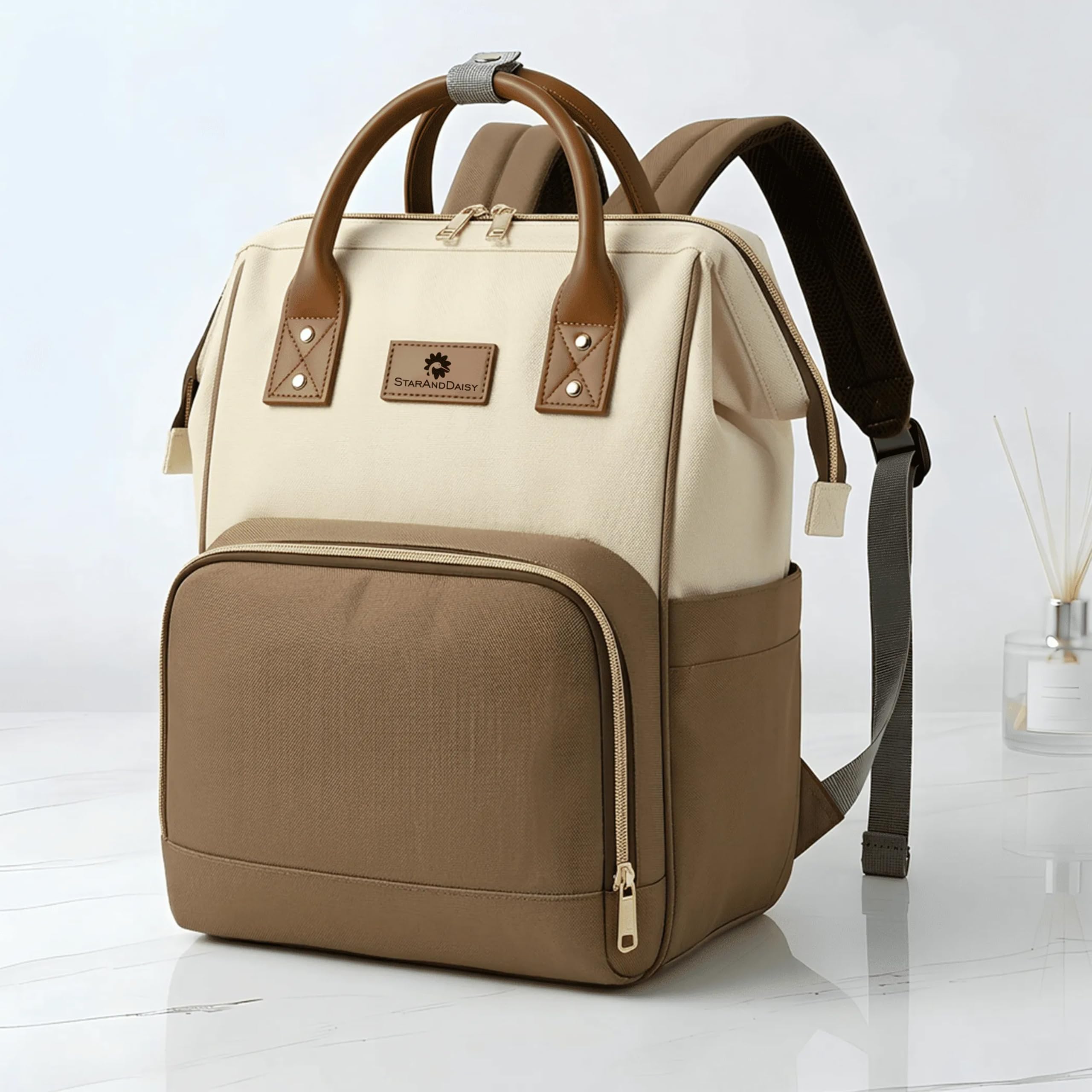 StarAndDaisy Baby Bag for Mother Travel/Maternity Bag with Multi-Compartments, Insulated Bottle Pockets, Waterproof – Brown-image-5