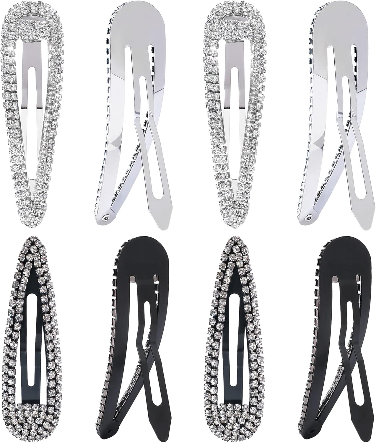 PAFUWEI Rhinestone Crystal Hair Clips, 4 Pcs Sparkly Snap Hair Clips Hair Slides Metal Hair