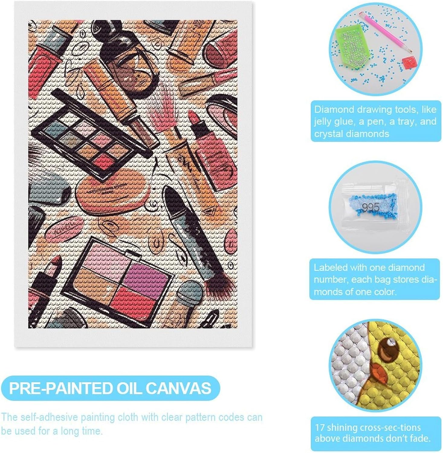 Rkklvbns Cosmetic and Makeup Theme Pattern Fashion Diamond Painting for Wall, Gem Crafts for Office image 3