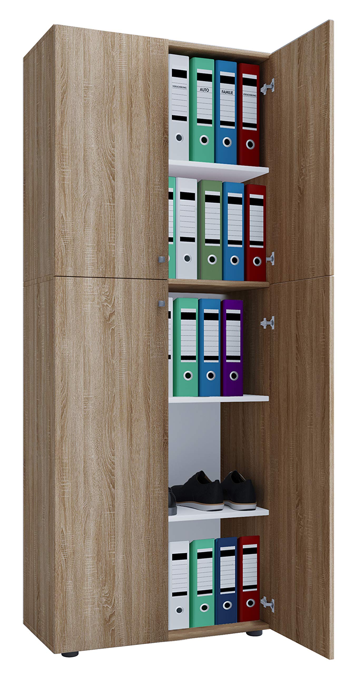 VCM Büroschrank mit 5 Fächern, Drehtüren, B70 x H184 x T40 cm – Lona 5-Fach