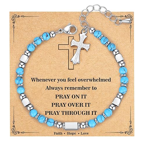 Tiny Gemstone Cross Bracelet - Stocking Stuffers for Kids/Teens/Girls/Women, Confirmation