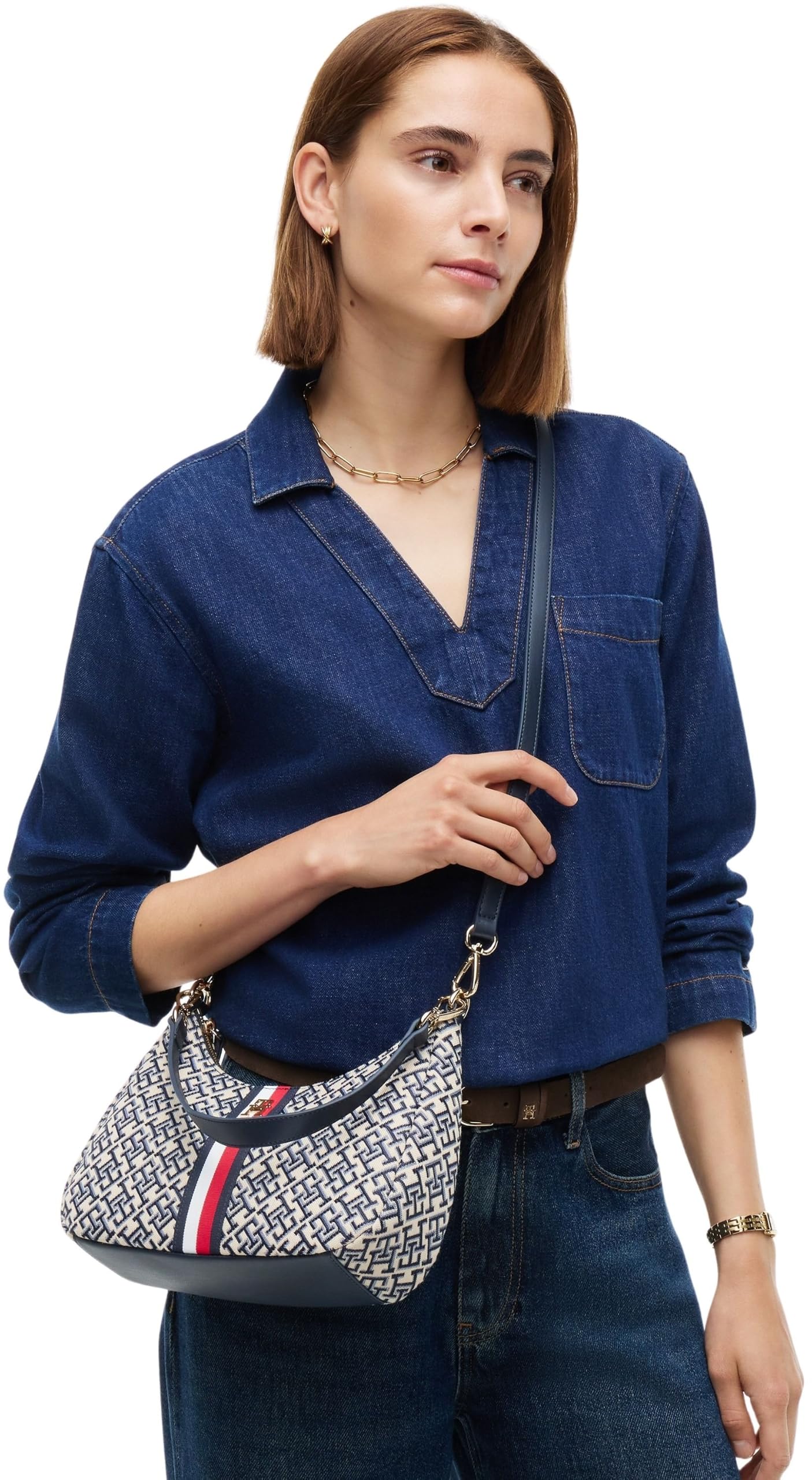 Tommy Hilfiger Bolso de hombro Th Jacquard Ess AW0AW19331 para mujer, color azul, talla única
