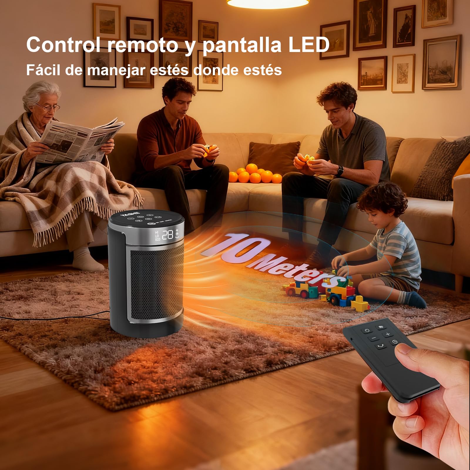 YASHE Calefactor Bajo Consumo PTC de 1500 W Con Ventilador y Ahorro de Energía, Control Remoto, Protección Contra, Oscilación de 70°, Sobrecalentamiento y Vuelco, Temporizador de 1 a 24 h