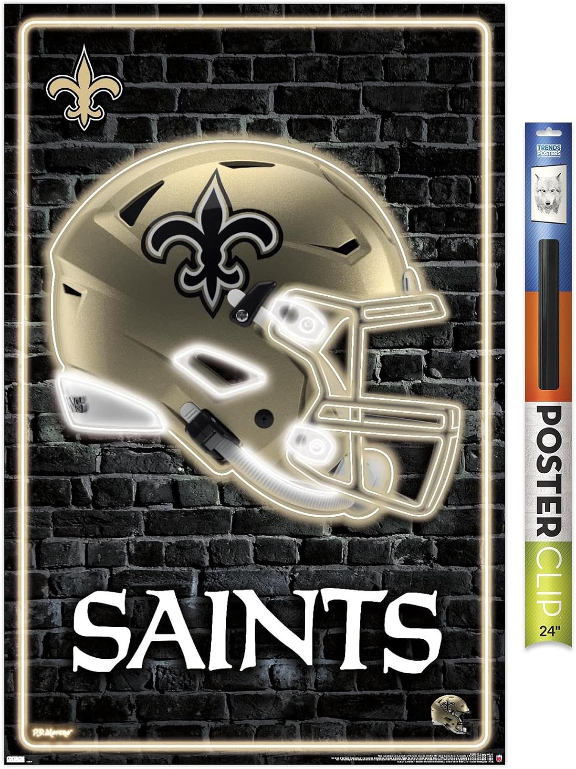 Trends International NFL New Orleans Saints - Neon Helmet 23 Wall Poster, 34L x 22.4W, Bronze Framed Version