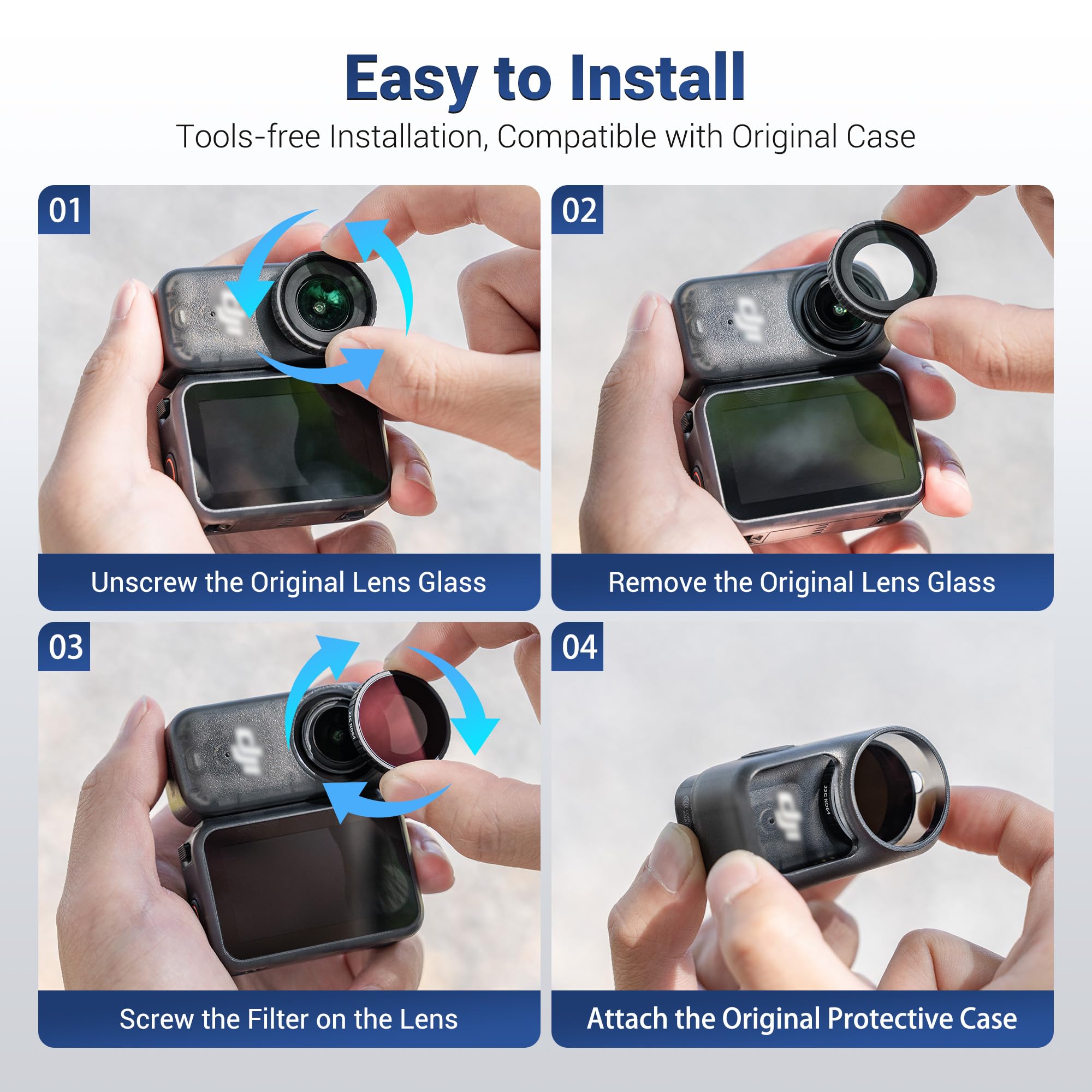 Set di 4 filtri a vite ND per DJI Osmo Nano Multi Coatings lenti ottiche in vetro ottico con custodia