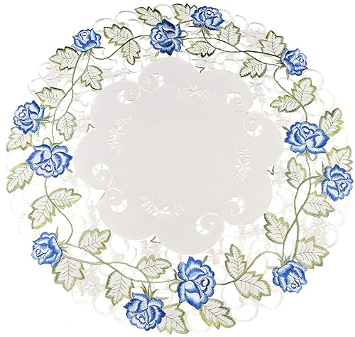 LINENS ART AND THINGS Embroidered Doily Victorian Blue Rose with