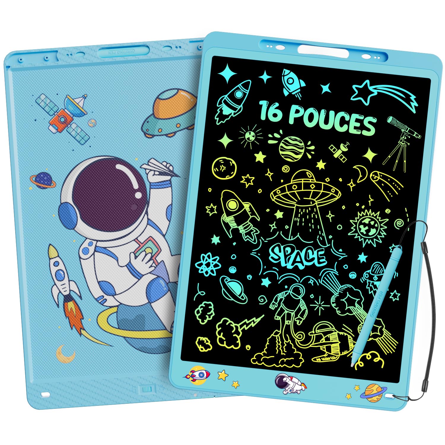 16 Pouces Tablette d'écriture pour Enfants, Electight Tablette de Dessin LCD Tableau, avec Fonction de Verrouillage D'effacement, Cadeau Surprise pour Filles Garçons de 2-8 Ans (Bleu) - 1