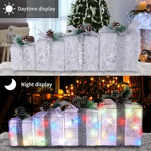 Miniatura 3 de Cajas de regalo iluminadas de Navidad, juego de 4 cajas de regalo con luces preiluminadas, juego de cajas de regalo iluminadas que funcionan con