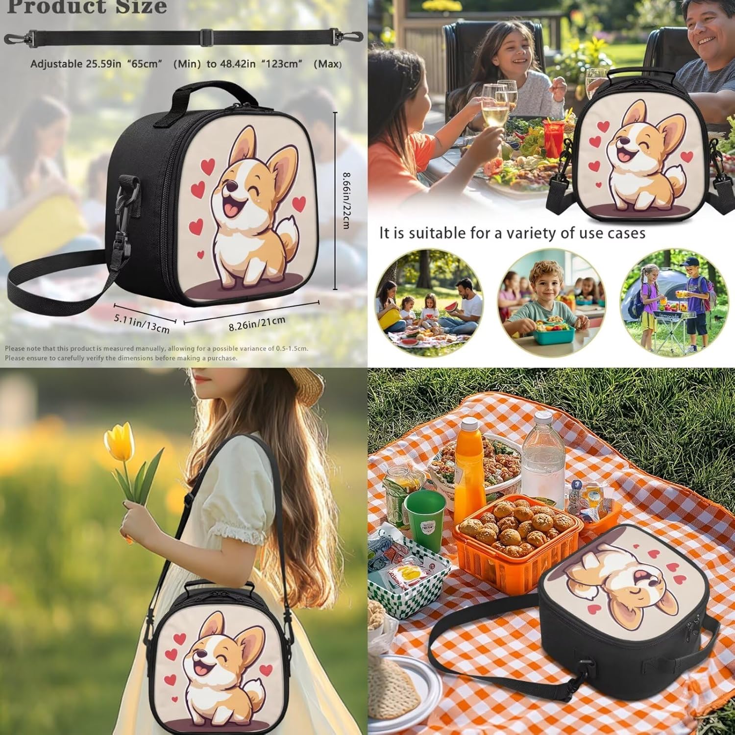Corgi Cute Backpacks for Girls with Lunch Box 4 Piece Elementary School Back Pack Set for Kids, Lightweight Teens Bookbag for Girls with Lunch Box Pencil Case & Water Bottle Pouch
