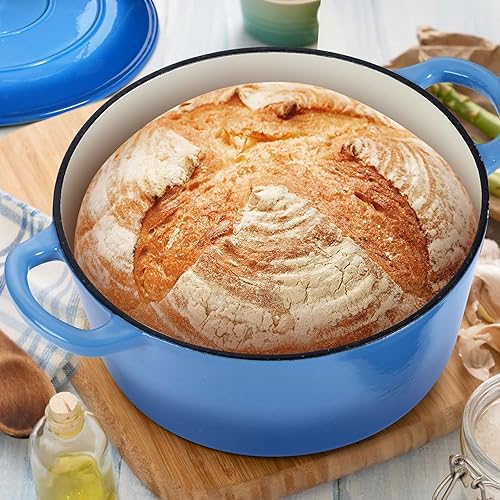 Miniatura 7 de LIANYU Horno holandés de hierro fundido esmaltado con tapa y alfombrilla de silicona salvamanteles, olla de cocción antiadherente de 6 cuartos de
