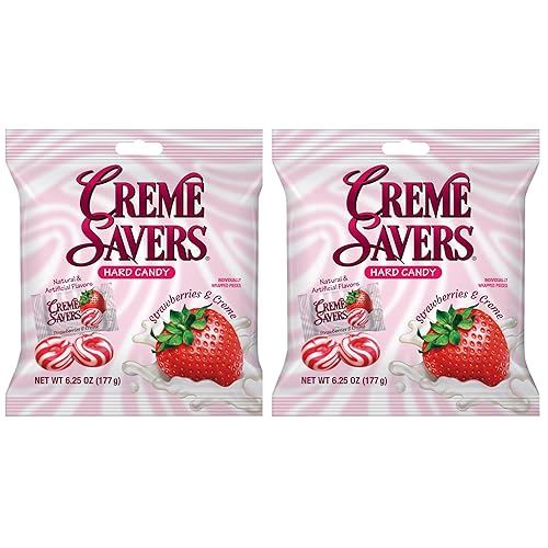 Creme Savers Caramelo duro de fresas y crema, el sabor de las fresas frescas arremolinadas en rica crema, los clásicos originales creme Savers