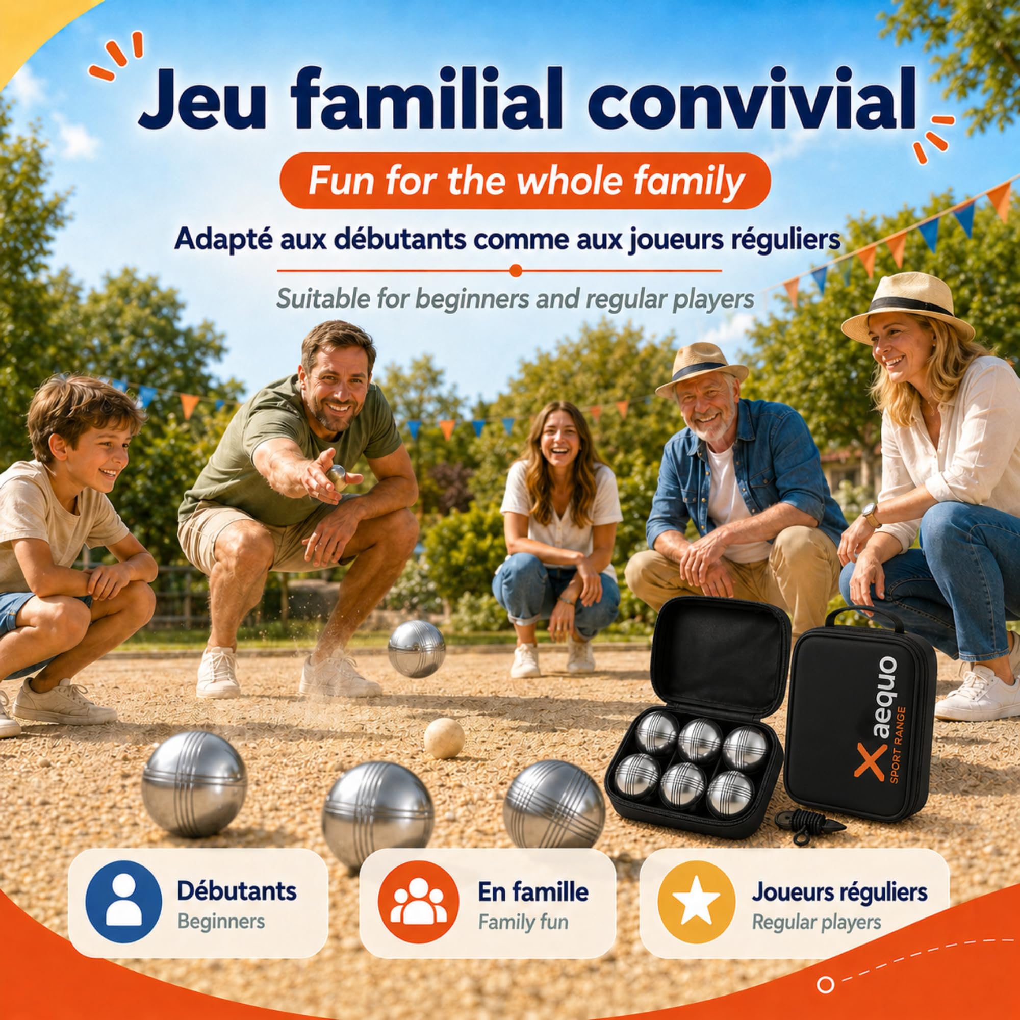 Petanque-Kugel – Komplettset mit 6 Kugeln aus verchromtem Stahl mit Zielkugeln aus Holz und Messgeräten – Petanque-Tasche inklusive – Kugel-Set für den Innen- und Außenbereich (10 Stück)