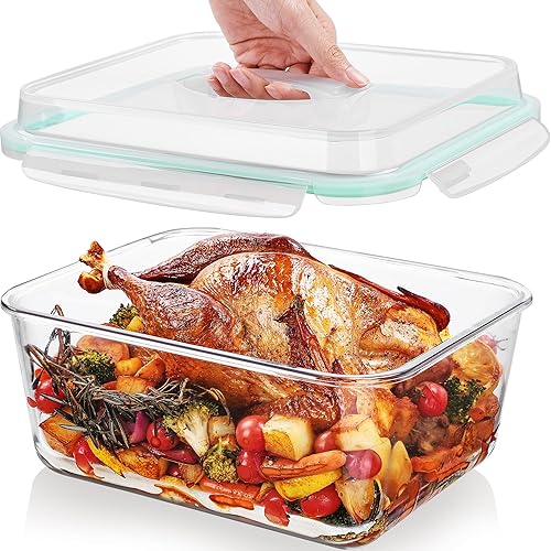 Vtopmart Recipientes de vidrio extra grandes de almacenamiento de alimentos de 6.5L/220oz/27.5 tazas con tapas herméticas a presión para asar pavo,