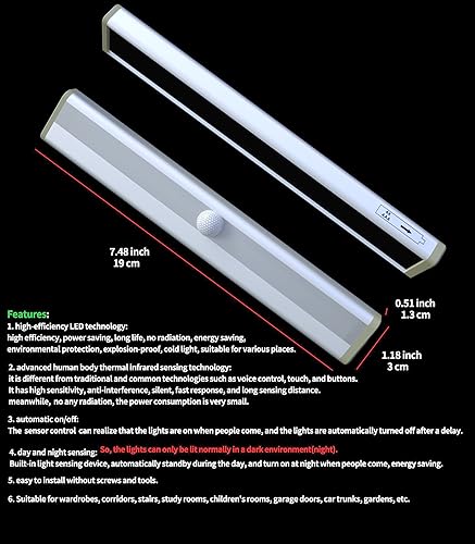 Miniatura 8 de Luces para debajo del gabinete, sensor de movimiento inalámbrico activado debajo del mostrador para cocina, armario interior, despensa, escalera,