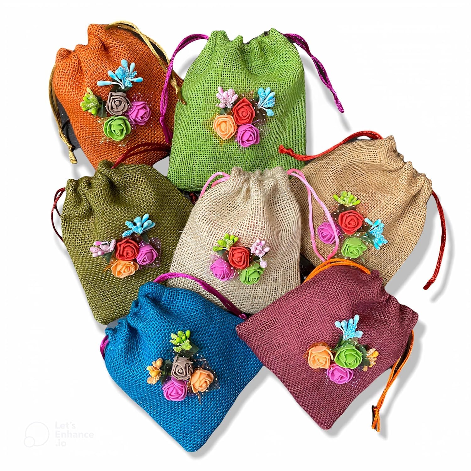 SILVERBILL Multicolour Flower Linen Potlis Colored Potli With Gift Bags for Return Gifts Bags Linen Burlap 6 x 5 inches (20) (B0D54SY7XY) Amazon Price History, Amazon Price Tracker