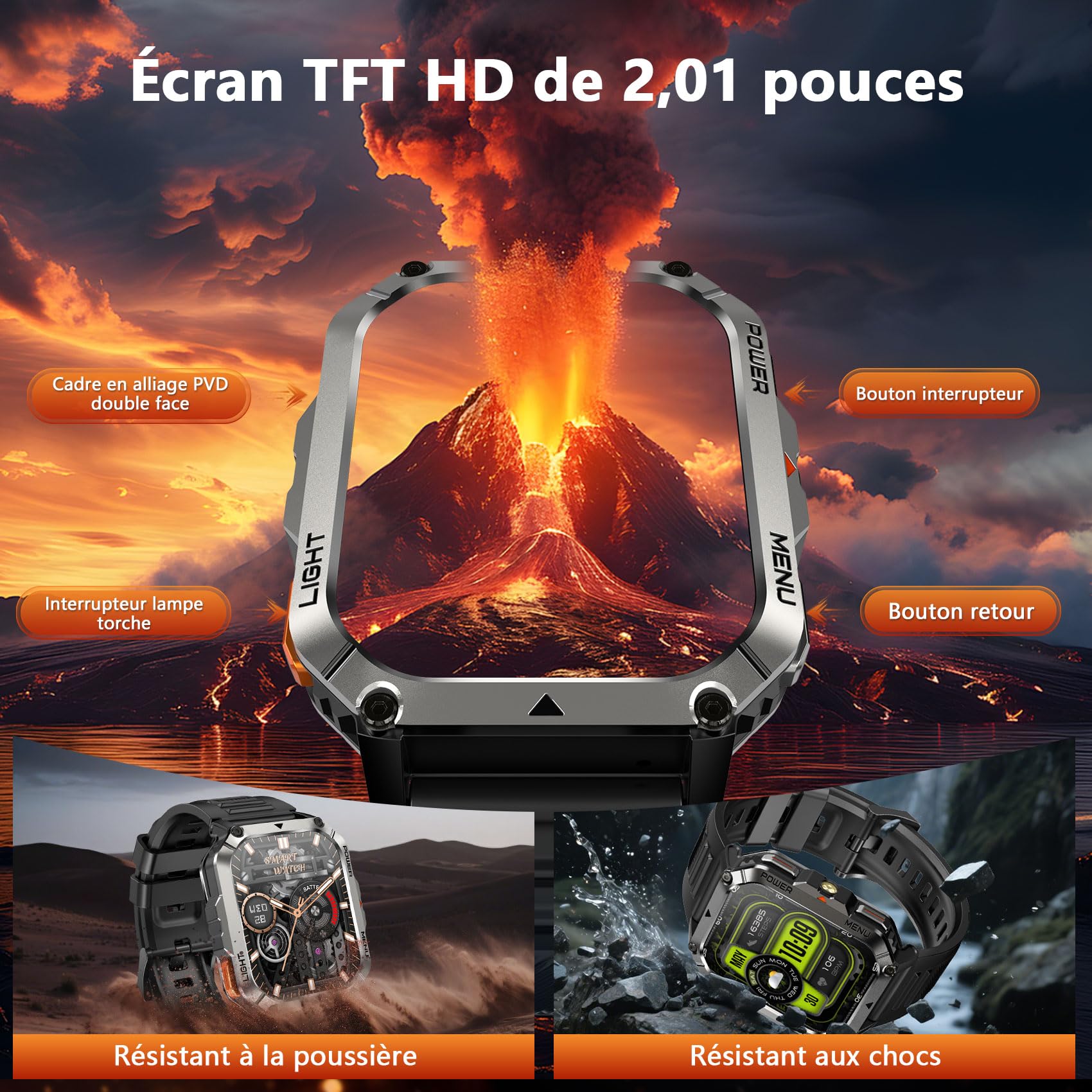 Blackview Montre Connectée Homme avec 100 j Autonomie, Montre Homme Boussole et Lampe Torche, Appels Bluetooth, Smartwatch Surveillance Fréquence Cardiaque et Sommeil, Compatible Android/iOS