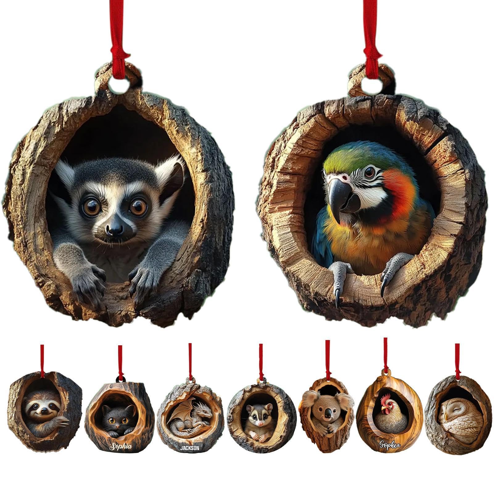 Animal Christmas Tree Ornaments, Christmas Tree Animal Pattern Acrylic Ornament, 2D Raccoon Squirrel Ornament Pendant, Cute Animal Rustic Seasonal Décor for Christmas Tree, 9PCS