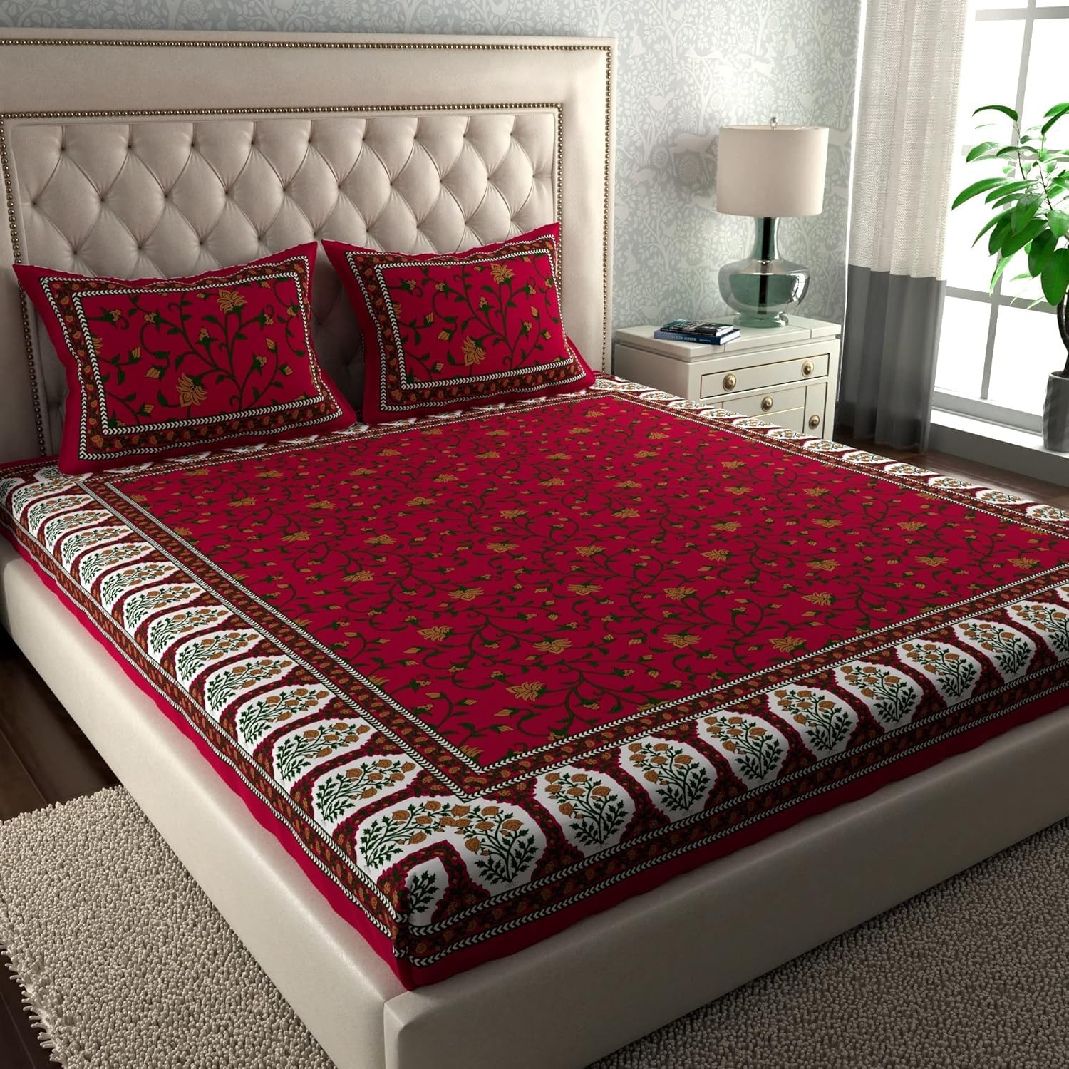 Jaipuri Cotton Bedsheets - 2 Double Sets with Pillow Covers -31