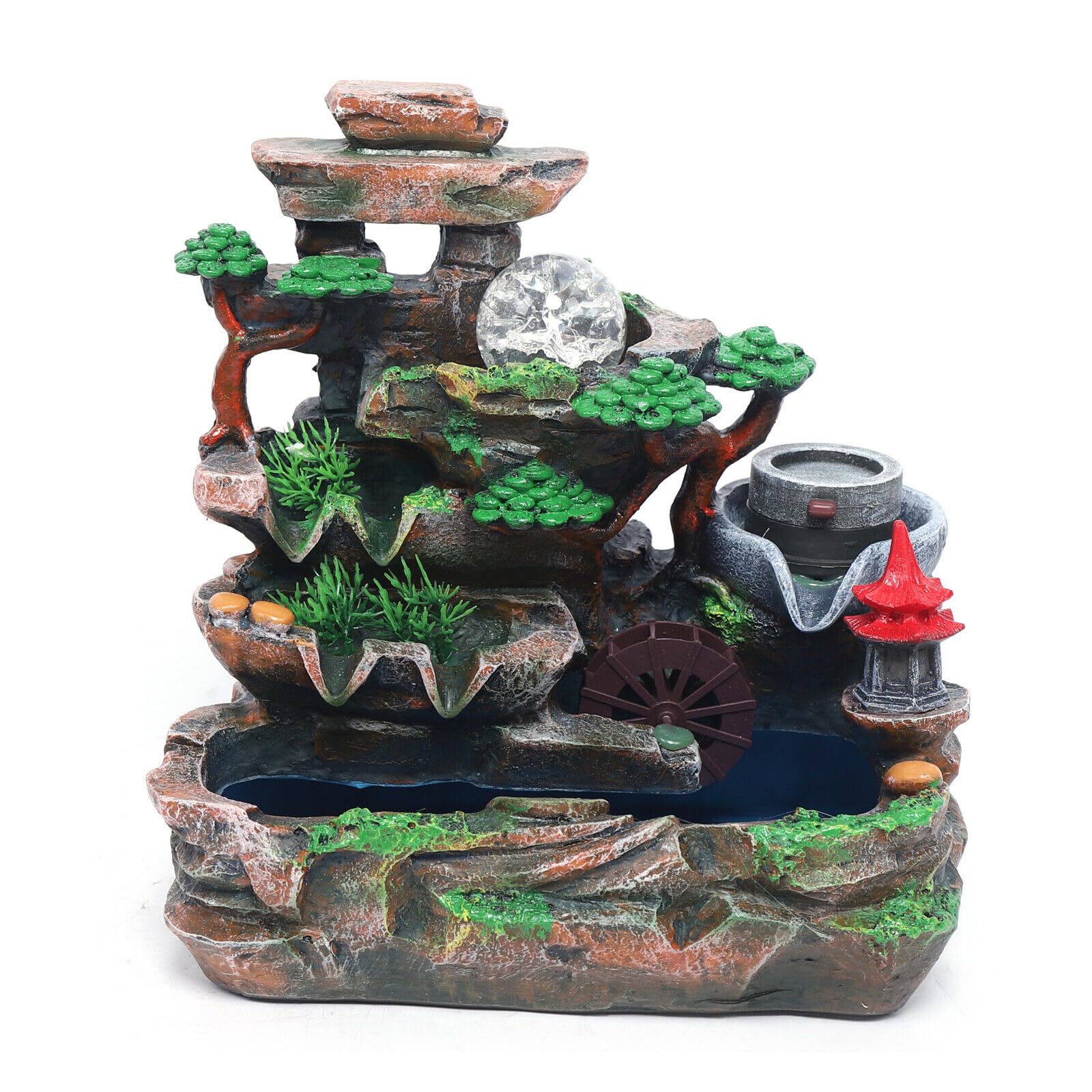 Tabletop Rockery Fountain Indoor Waterfall Bonsai Desktop Mini Rockery Water Fountain with LED Light, Home Office Bedroom Atomizing Humidifier Desk Décoration (Style3)…