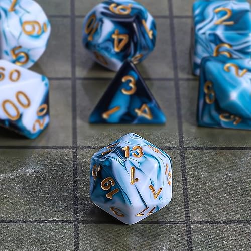 Vista 46 de CiaraQ DND - Juego de dados poliédricos con una bolsa de dados negra para juegos de mesa de rol D&D RPG MTG Rojo mezclado con naranja + purpurina