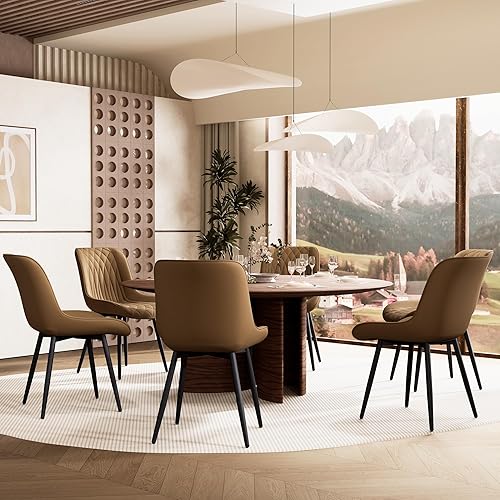 Miniatura 9 de YOUNIKE Juego de 2 sillas de comedor color marrón con respaldo alto, sillas modernas de cocina y comedor de mediados de siglo, tapizadas de piel