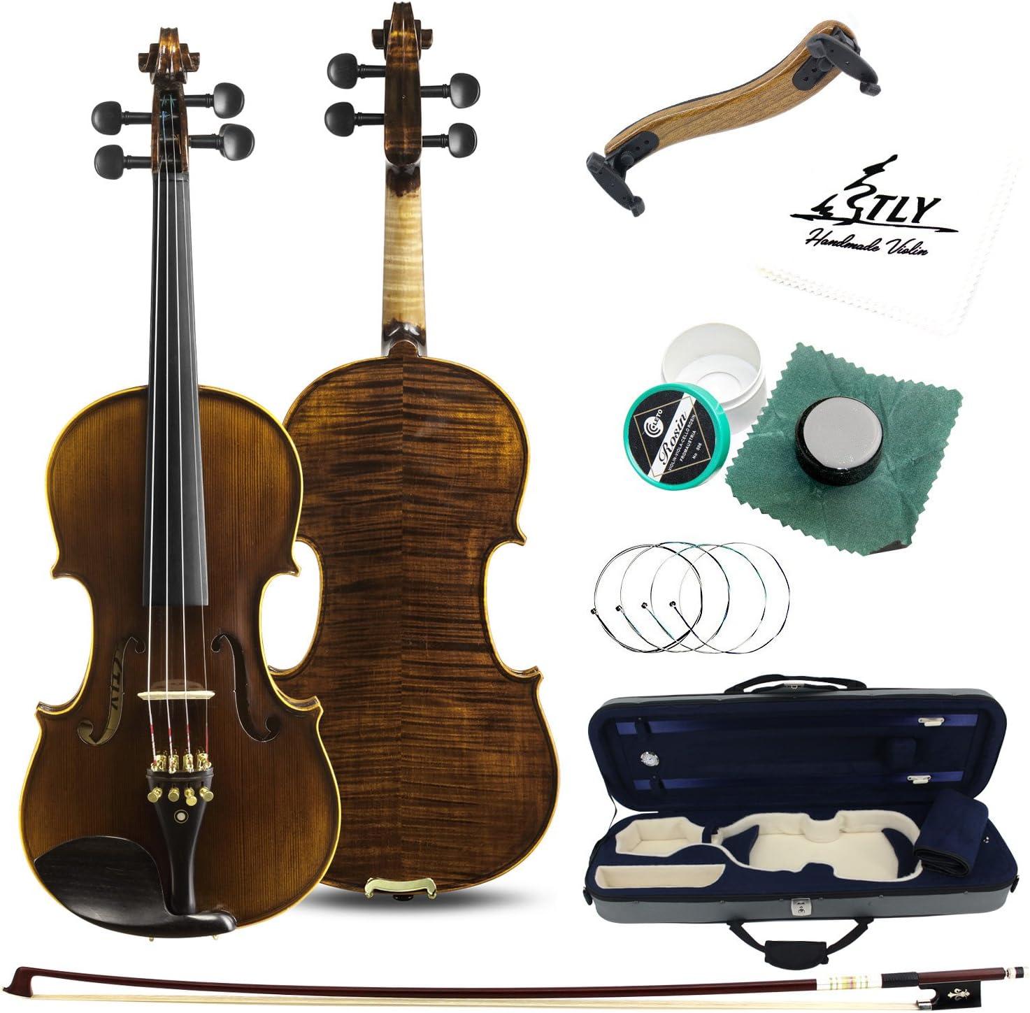 TLY Solid Wood Professional Acoustic Violin 100% Handmade Varnished Natural Fiddle Outfit