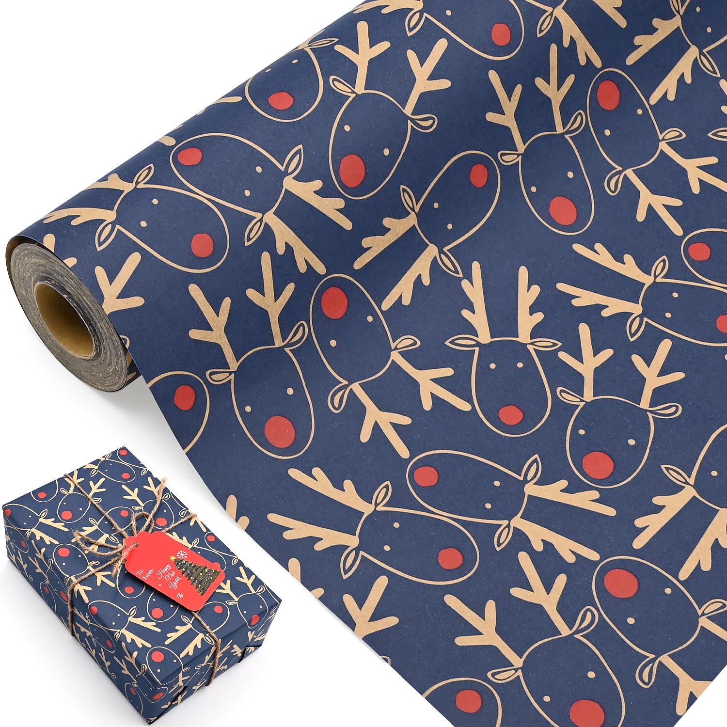 15m Christmas Wrapping Paper Roll，DXTXTJ 43cm Recyclable Wrapping Paper,Wrapping Paper Christmas Bulk,Red Brown Gift Wrapping Paper for Xmas