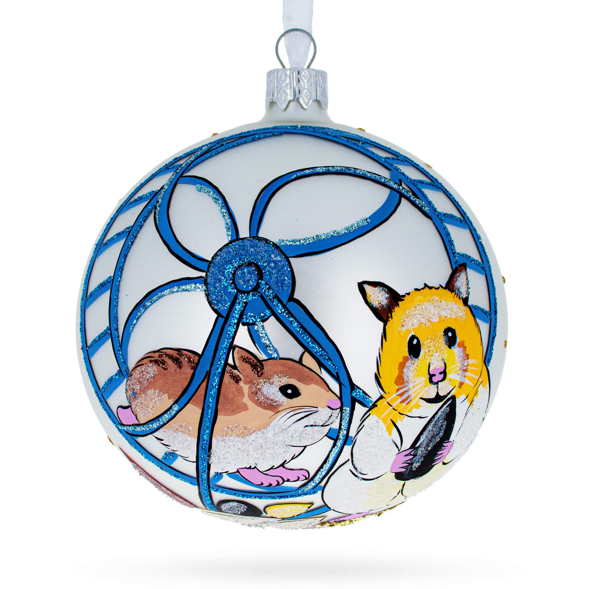 Boule de Noël hamster en verre BestPysanky de 4 pouces peinte à la main