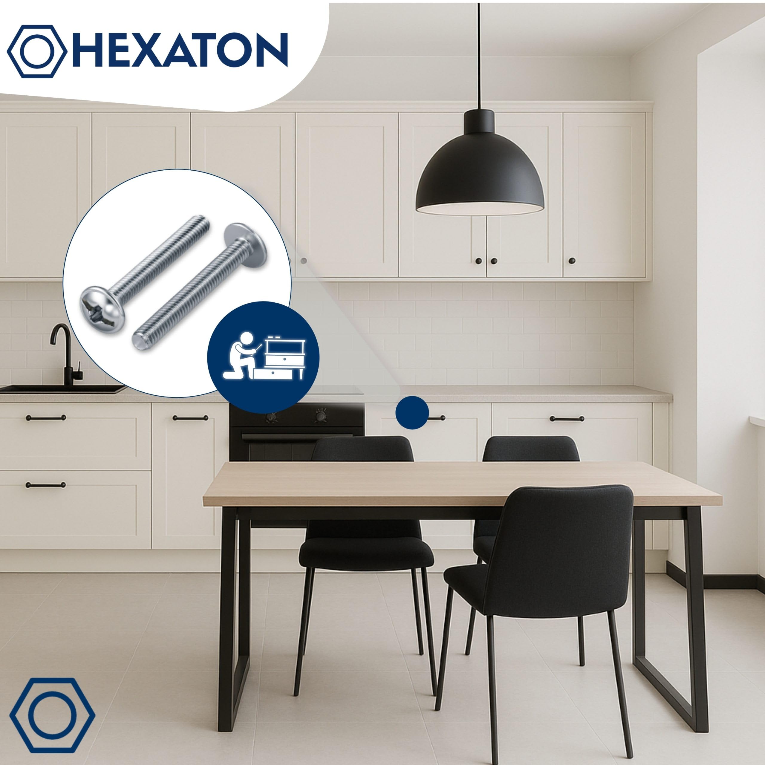 HEXATON Tornillos Métricos con Cabeza Redonda Pozidriv M4 x 27 mm – 100 Piezas – DIN 967 – Acero Galvanizado – Rosca Completa