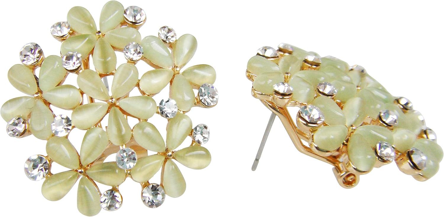 Navachi 18k Gold Plated Multicolor Created-Opal White Crystal Flower Omega Back Stud Earrings - Image 2