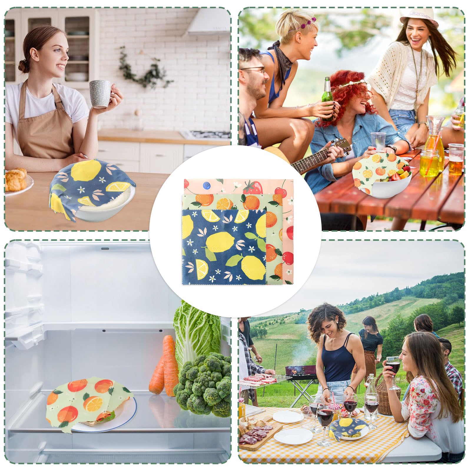 9 Pezzi Bee Wrap, Involucri Alimentari Riutilizzabili in Cotone Biologico e Cera d'Api Naturale, Pellicola Lavabile per Pane, Formaggio e Frutta, 3 Dimensioni (5S, 3M, 1L)