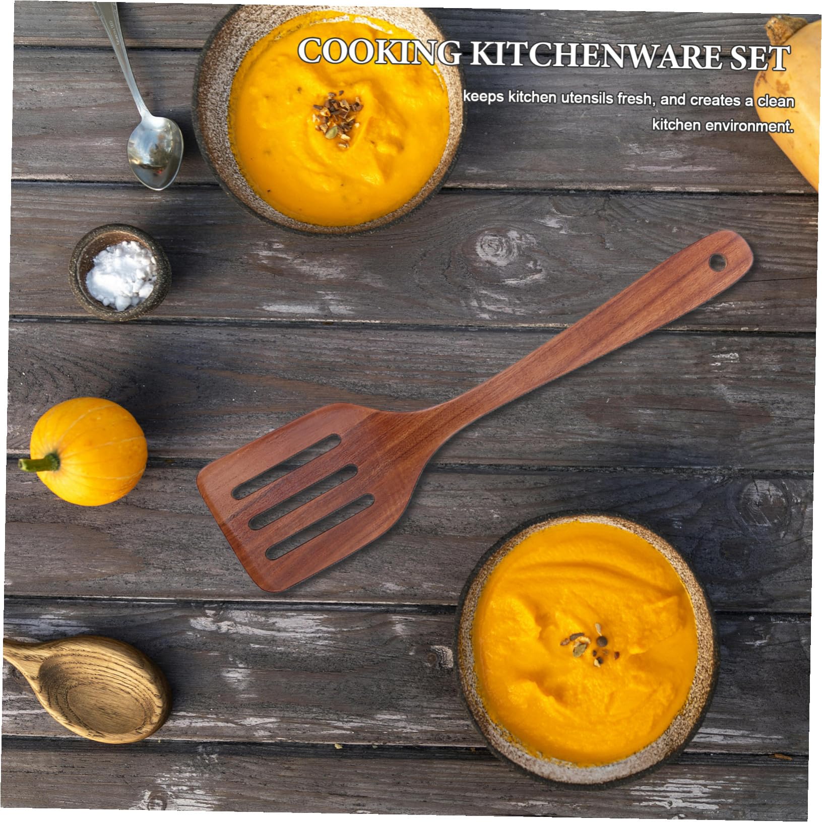 TOPBATHY Utensili Cucina in Legno Naturale Cucchiai e Spatole in Legno per Mescolare e Friggere Completo Utensili da Portata Resistente al Calore e Antiaderente