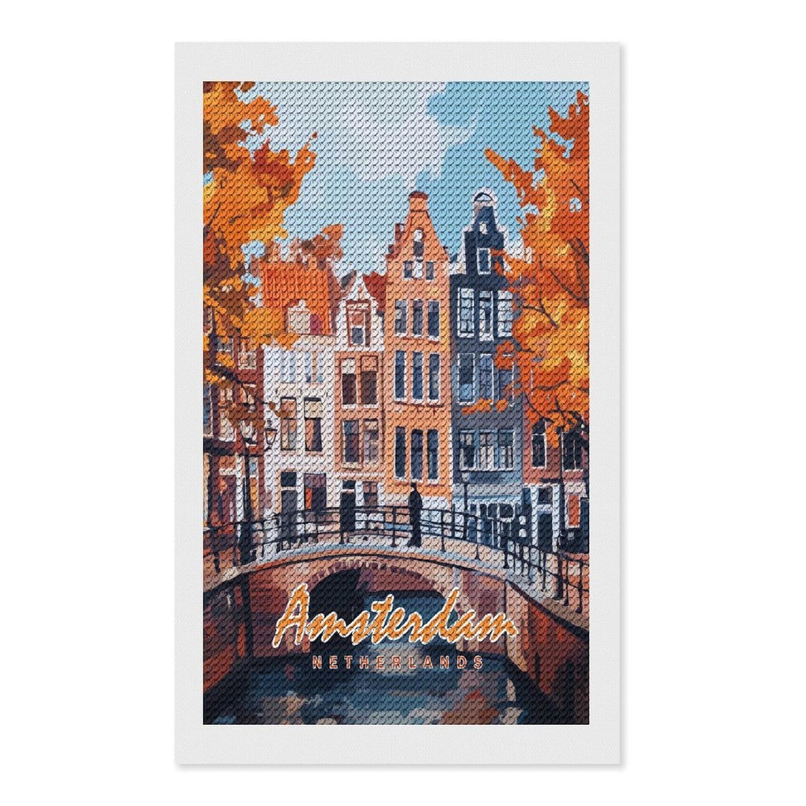 Junmoney Amsterdam Canal Painting Round Drill Diamond Painting 12"x20", Handmade Wall Decor, Modern Decor, Aesthetic Room Decor, Easy Craft Set