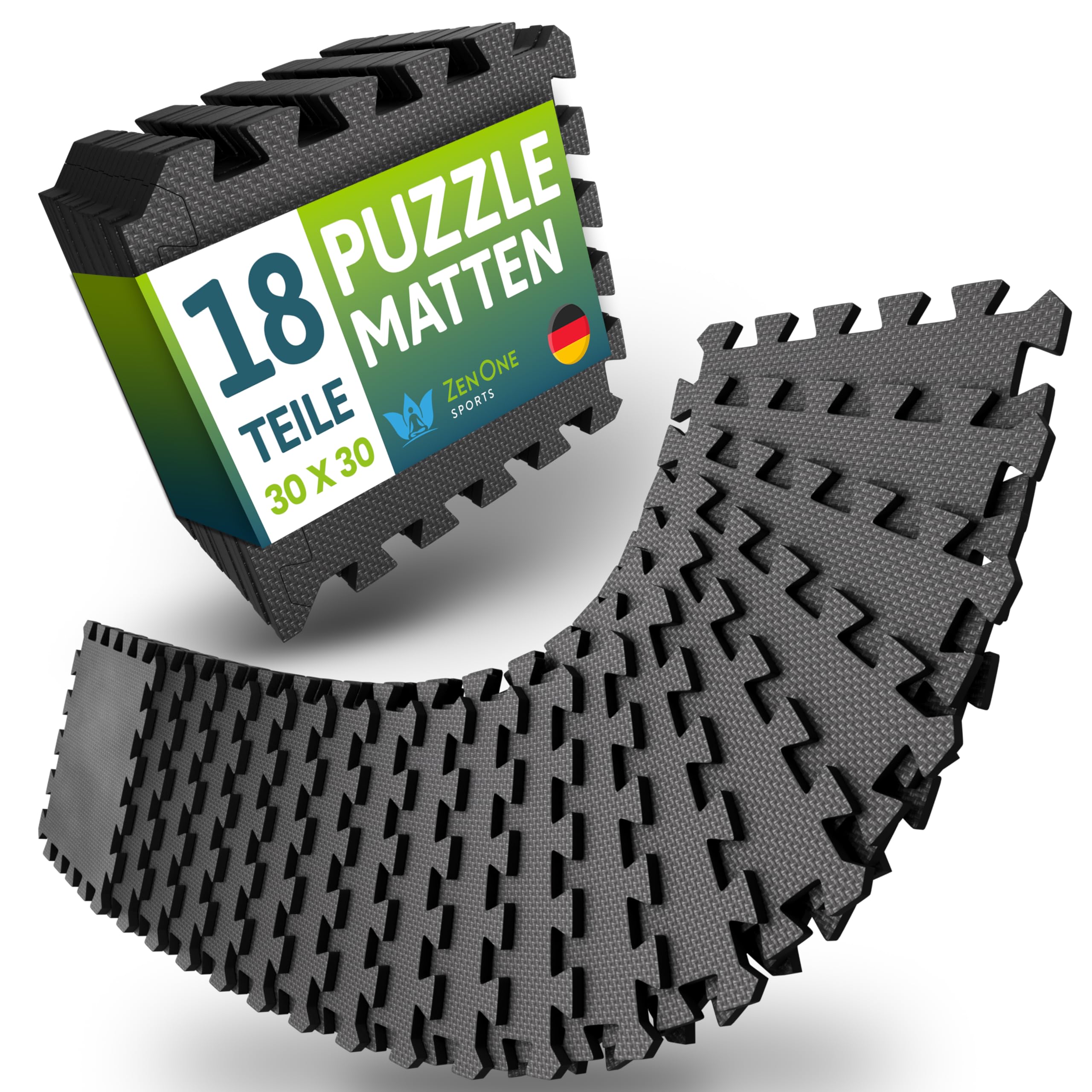 ZenOne Sports® Bodenschutzmatte Fitness I Puzzlematte Boden - 30x30x1cm I Individuell verlegbare Trainingsmatte für dein Home Gym I Robuste Bodenmatte für Sportgeräte, Schaumstoffmatte