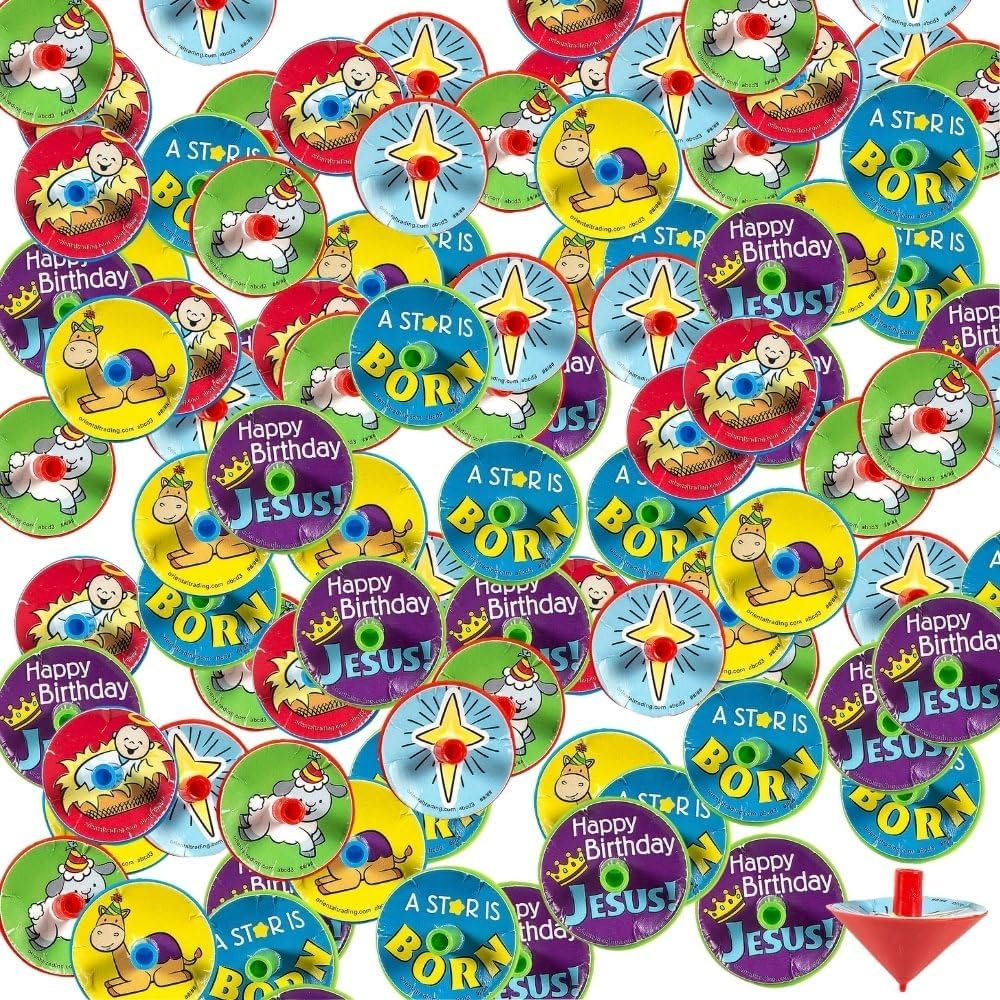 Bulk 144 Pieces Mini Happy Birthday Jesus Spin Tops