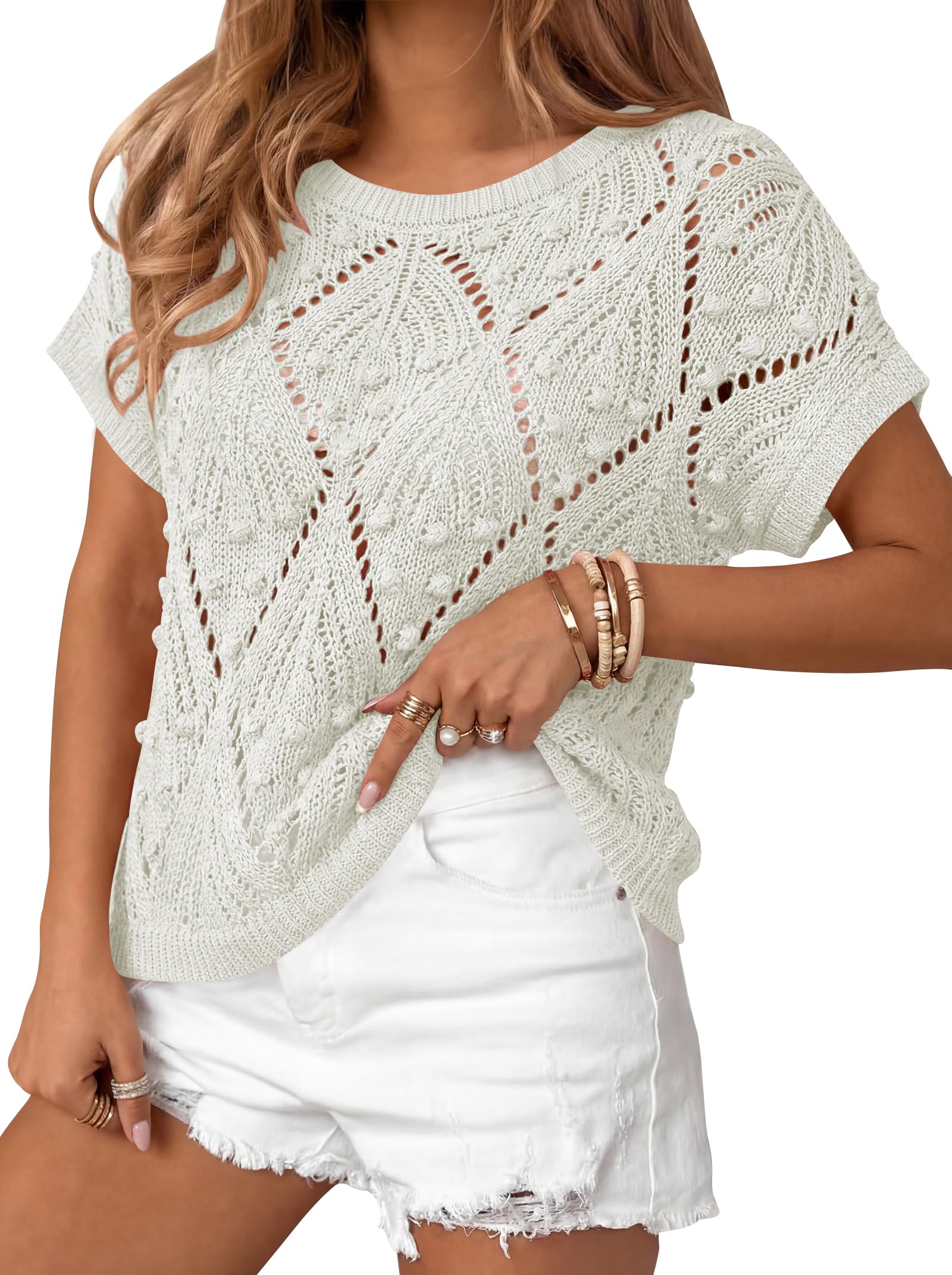 Women's Spring-Summer Crochet Short Sleeve Cropped Sweater