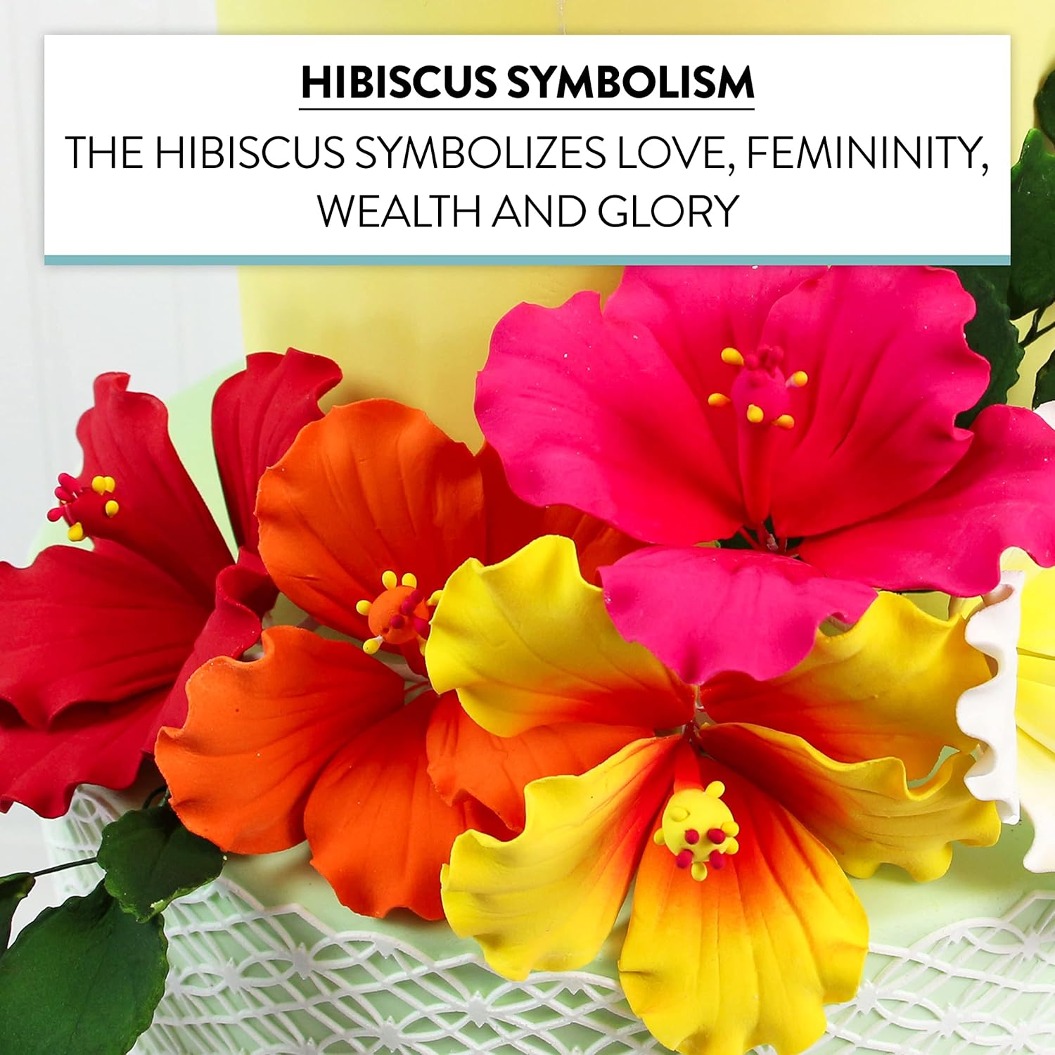 Global Sugar Art Tropical Hibiscus Sugar Flowers for Cakes – Large Gumpaste Hawaiian Cake Toppers, Assorted Colors, 5 Count with Leaf Sprays by Chef Alan Tetreault