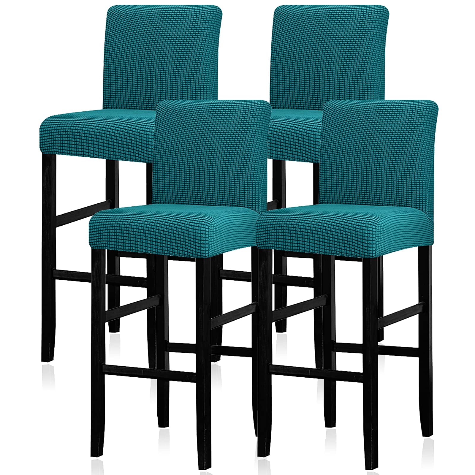 Lellen Bar Stool Covers Set of 4,Stretch Washable Bar Stool Seat Covers,Removable Bar Chair Covers with Backs,Counter Height Bar Stool Chair Covers for Kitchen Dining Room Cafe（Peacock Blue）