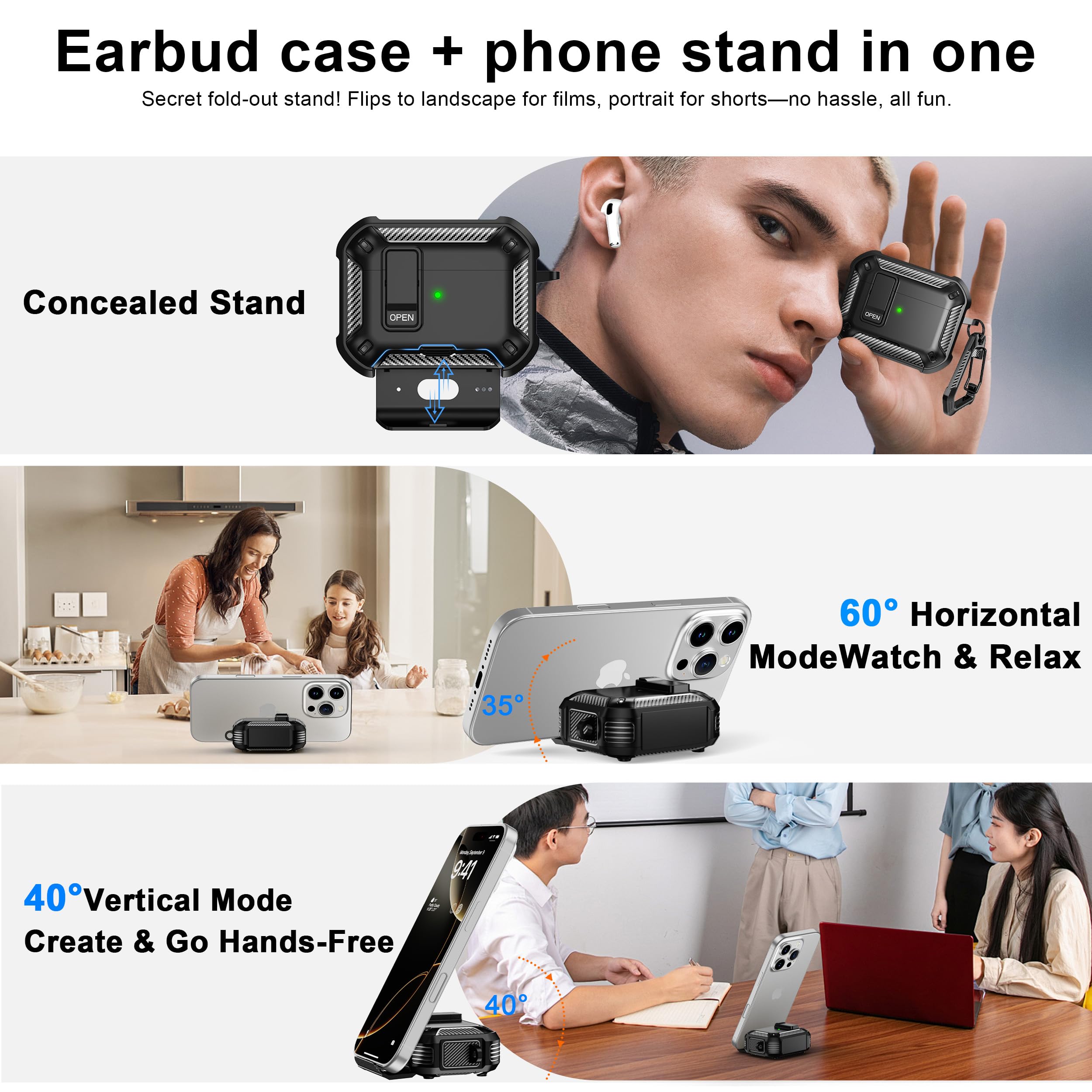 Étui de Protection Compatible AirPods Pro 3e Génération avec Support Téléphone Noir