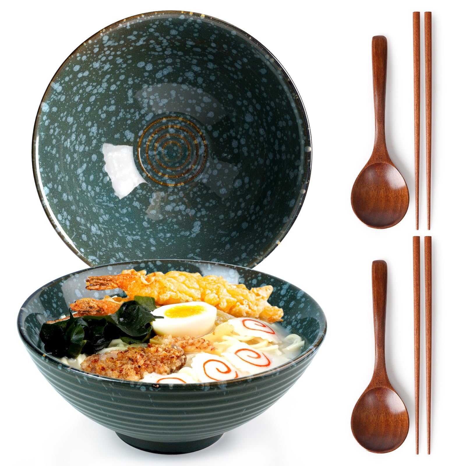 Zhonleemy Ceramic Ramen Bowl Set of 2 Large Salad Soup Ramen Serving Bowls